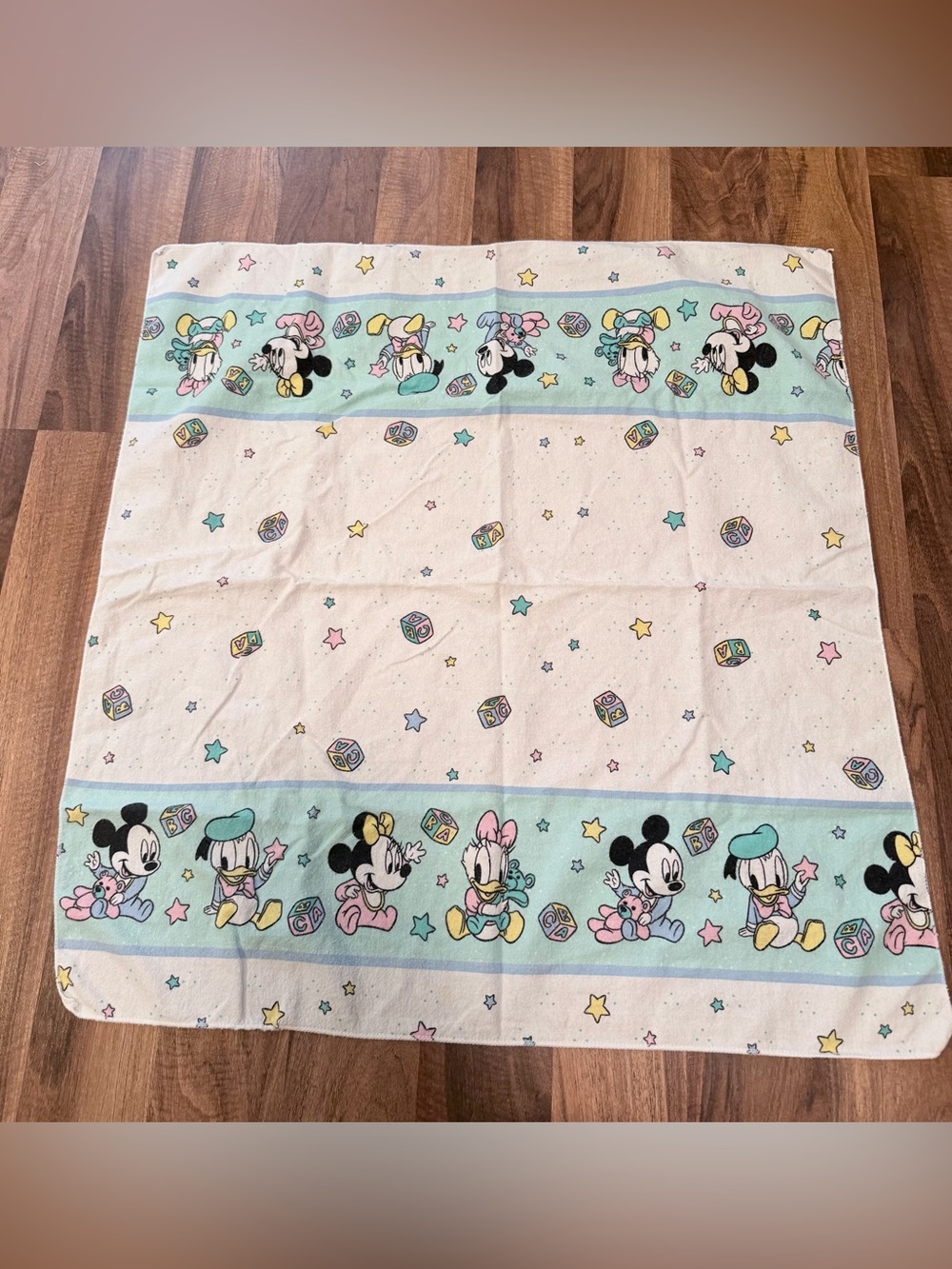 Vintage Disney Babies Minnie Mickey Flannel Receiving Baby Blanket Pastel Colorf